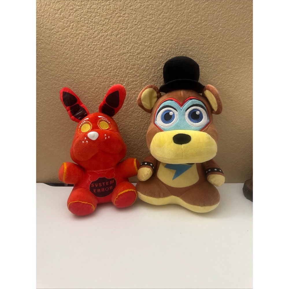 FNAF Plush Lot Glamrock Freddy Security Breach & System Error Bonnie Red 9-11"